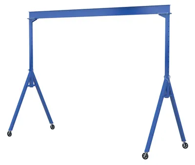 Vestil Steel Adjustable Height Gantry Crane with V-Groove Cast Iron Casters 15 Ft. Wide x 7 Ft. Max Usable Height 2,000 Lb. Capacity Blue