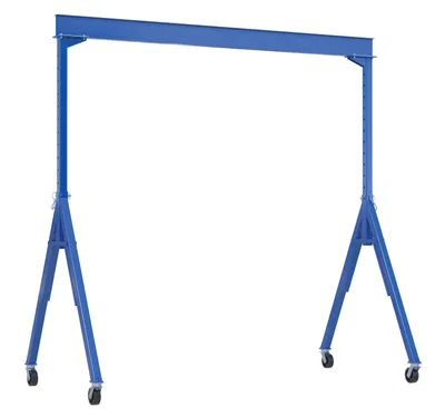 Vestil Steel Adjustable Height Gantry Crane with Total Locking Phenolic Casters 15 Ft. Wide x 7 Ft. Max Usable Height 8,000 Lb. Capacity Blue