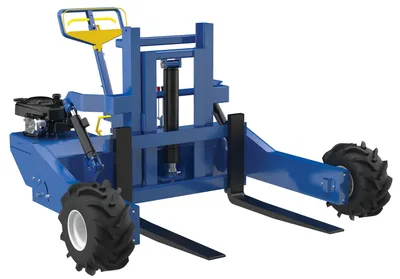 Vestil Steel 190CC Gas Powered Drive Lift and Tilt All-Terrain Pallet Truck 36 In. Long Adjustable Width Forks 4,000 Lb. Capacity Blue