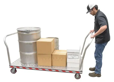 Vestil ATP-C-3672-2HDL heavy duty aluminum treadplate platform truck shown from an alternate angle