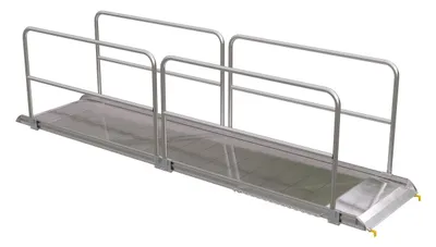 Vestil Aluminum Wheel Walk Ramp Steel Hook Style with Handrails 146-5/16 In. x 38 In. 1900 Lb. Capacity Silver