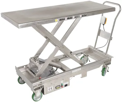 Vestil CART-1000-LD-DC-SS stainless steel scissor cart shown from an alternate angle