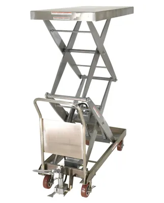 Vestil CART-1500-D-TS-PSS partially stainless steel hydraulic elevating cart shown from an alternate angle