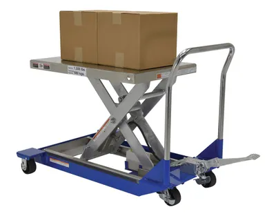 Vestil CART-23-15-M-PSS dc powered and manual scissor cart shown from an alternate angle