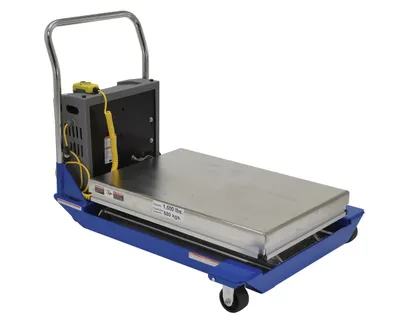 Vestil Partially Stainless Steel DC Powered Scissor Cart 48 In. x 24 In. 1500 Lb. Capacity Blue/Silver