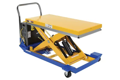 Vestil Steel DC Powered Scissor Cart 48 In. x 32 In. 1500 Lb. Capacity Blue / Yellow