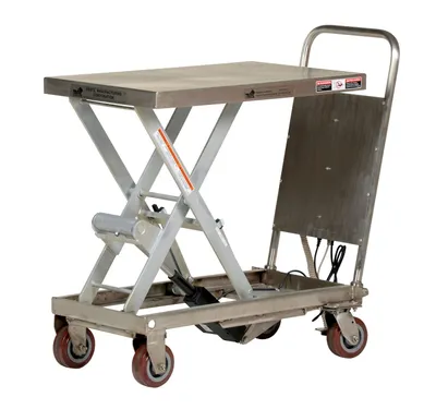 Vestil CART-500-LA-PSS linear actuated elevating cart shown from an alternate angle
