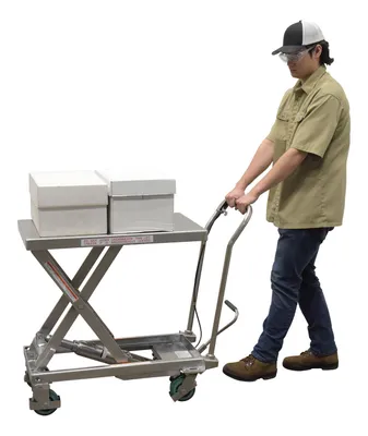 Vestil CART-500-SS3 stainless steel scissor cart shown from an alternate angle