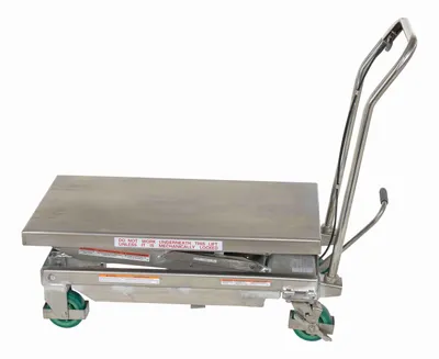 Vestil CART-600-D-SS2 stainless steel scissor cart shown from an alternate angle