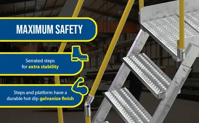Vestil COL-4-36-14-HDG galvanized cross-over ladder feature highlights