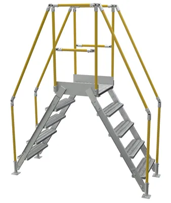 Vestil Aluminum Crossover Ladder 5 Step 24 x 29-1/8 In. Platform 500 Lb. Capacity Silver