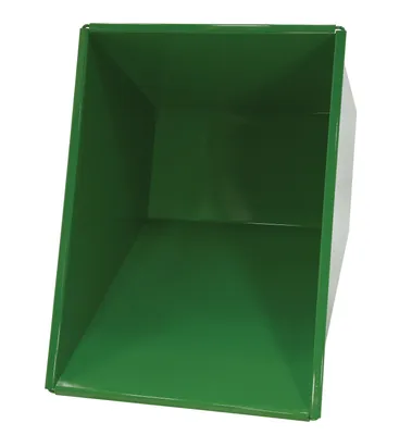 Vestil D-100-HD-GRN-T d style - self-dumping steel hoppers with bumper release shown from an alternate angle