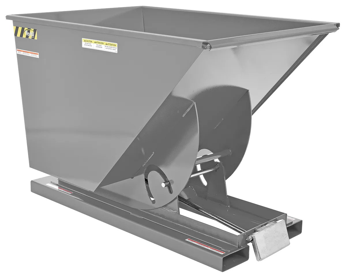 Vestil D-100-HD-GY-MG d style - self-dumping steel hoppers with bumper release