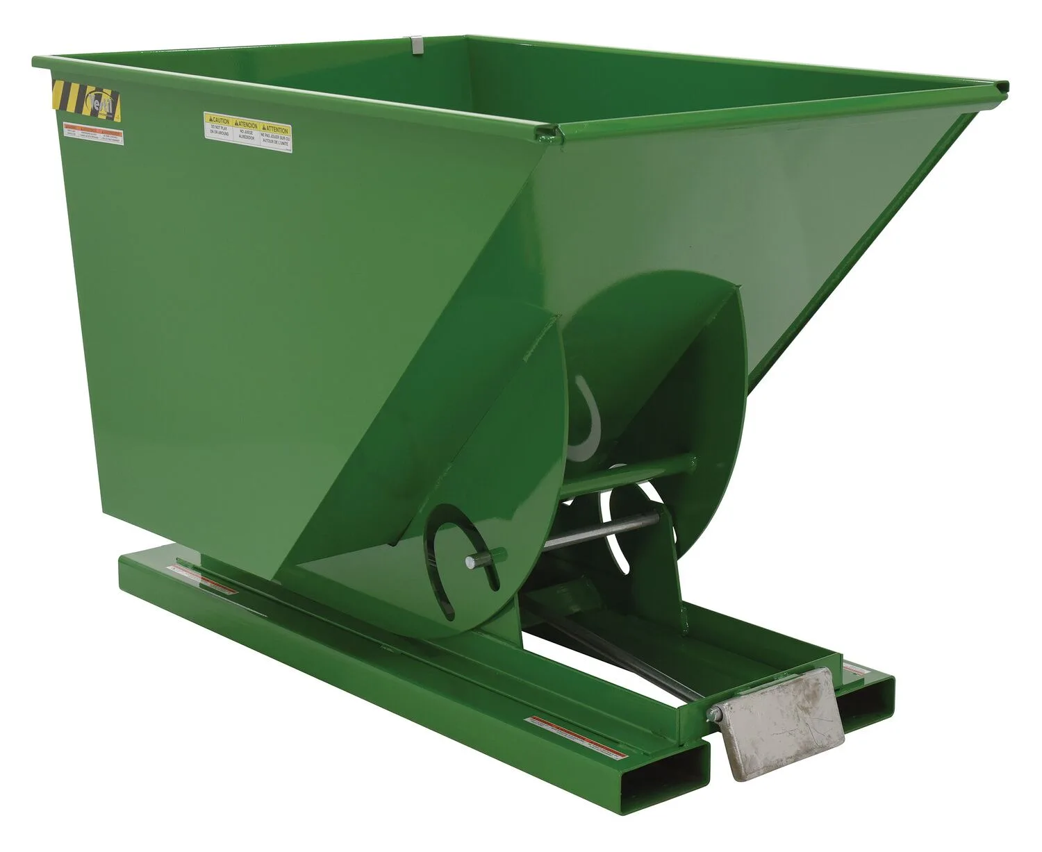 Vestil D-100-LD-GRN-T d style - self-dumping steel hoppers with bumper release