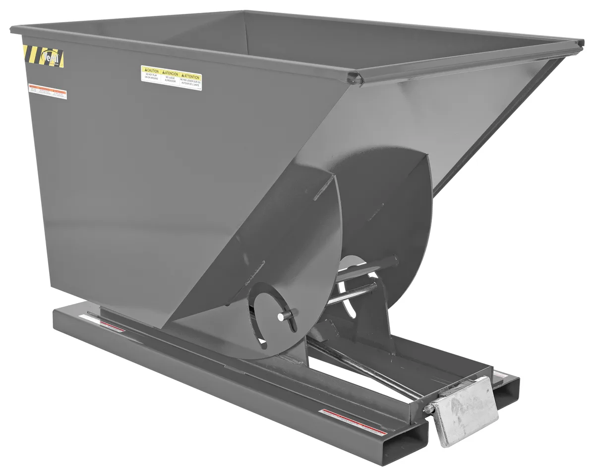 Vestil D-100-LD-GY-SG d style - self-dumping steel hoppers with bumper release