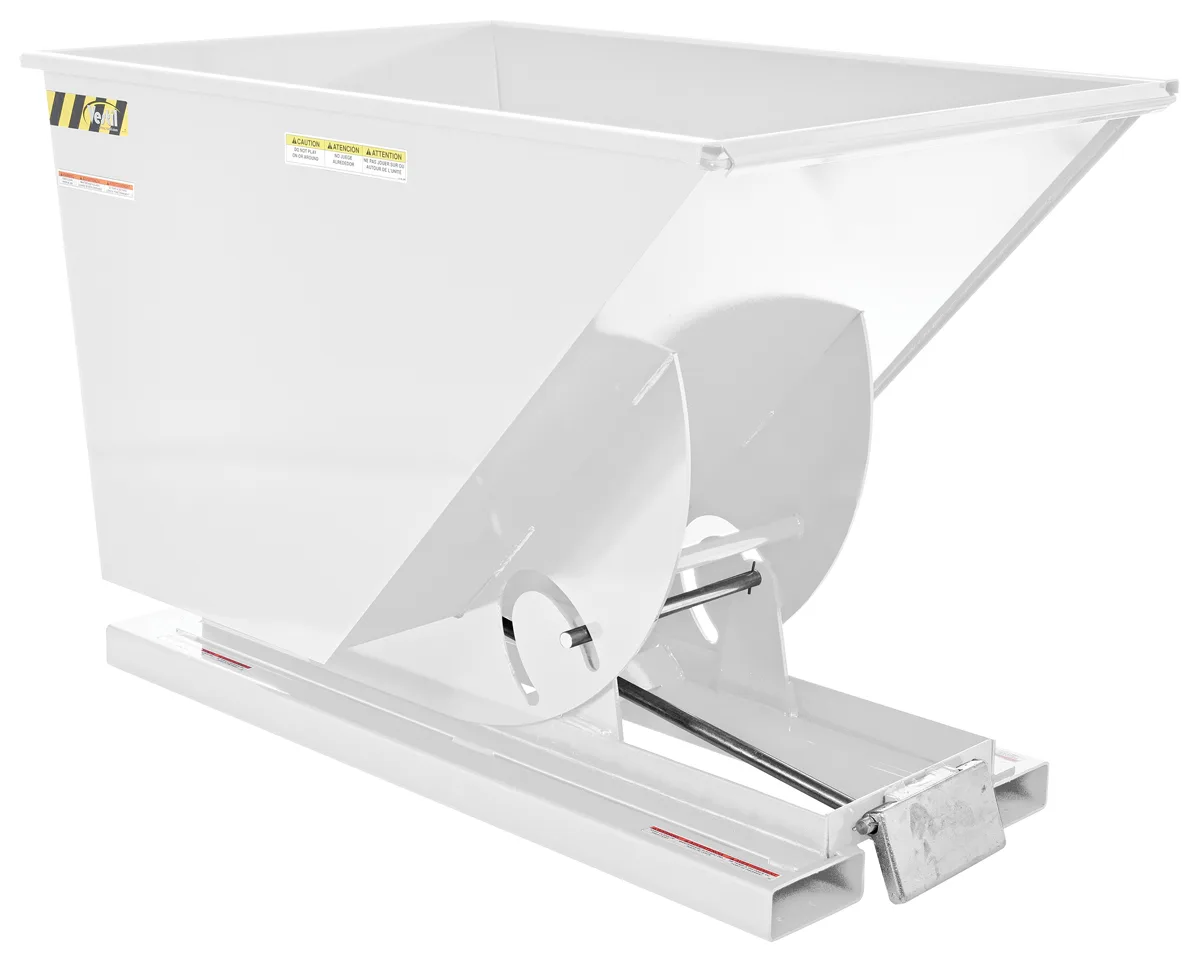 Vestil D-100-MD-WHT d style - self-dumping steel hoppers with bumper release