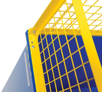 Vestil D-150-EXT-SMY d style - self-dumping steel hoppers with bumper release shown from an alternate angle