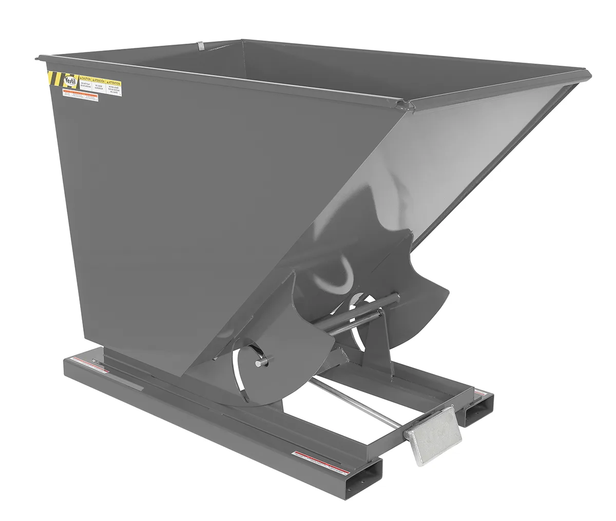 Vestil D-150-HD-GY-SG d style - self-dumping steel hoppers with bumper release