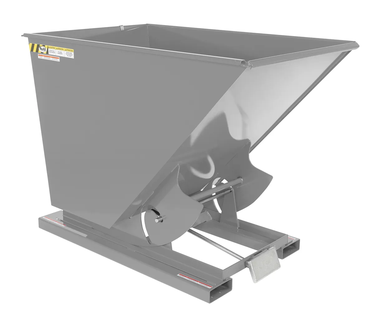 Vestil D-150-LD-GY-MG d style - self-dumping steel hoppers with bumper release