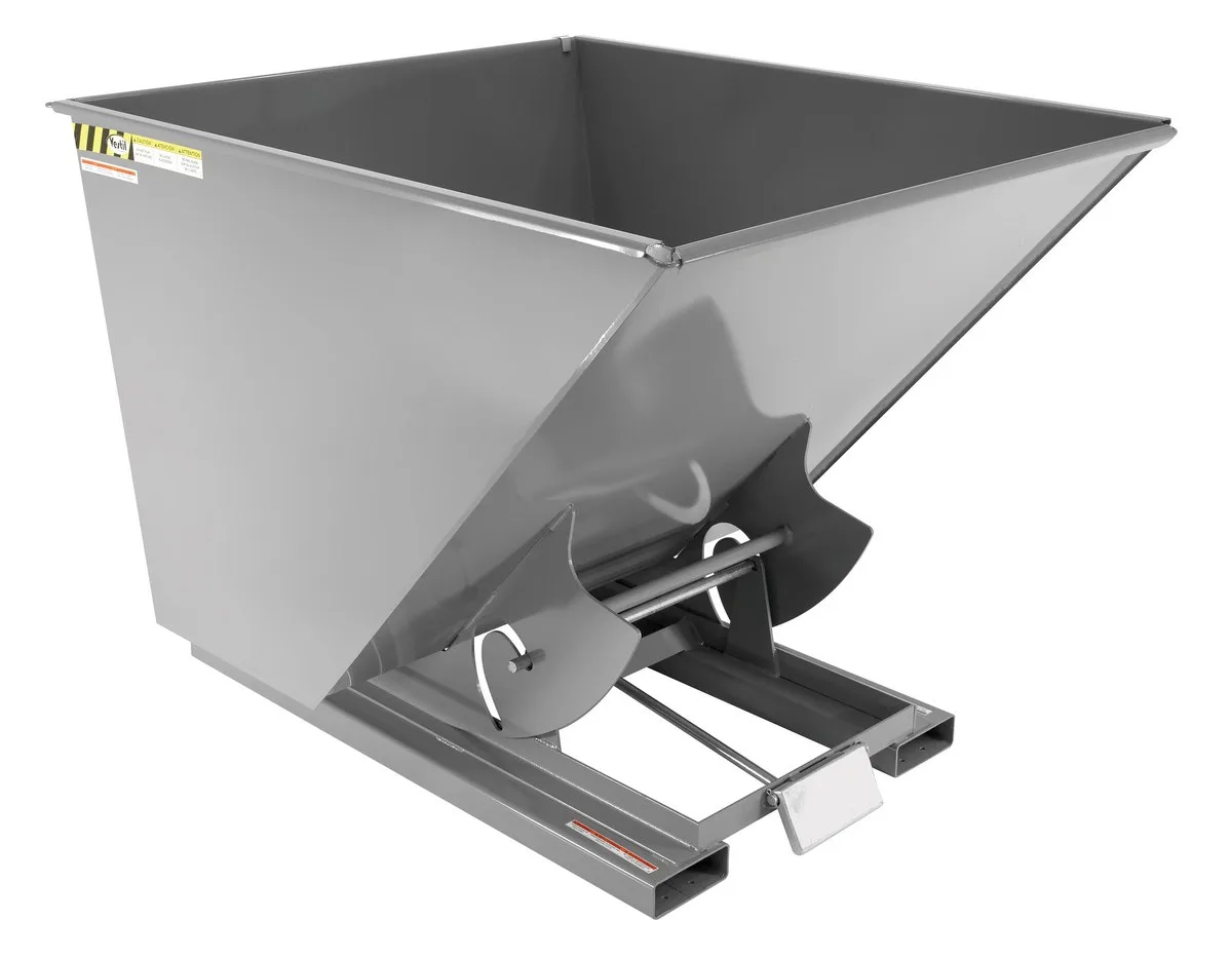 Vestil D-200-LD-GY-SG d style - self-dumping steel hoppers with bumper release
