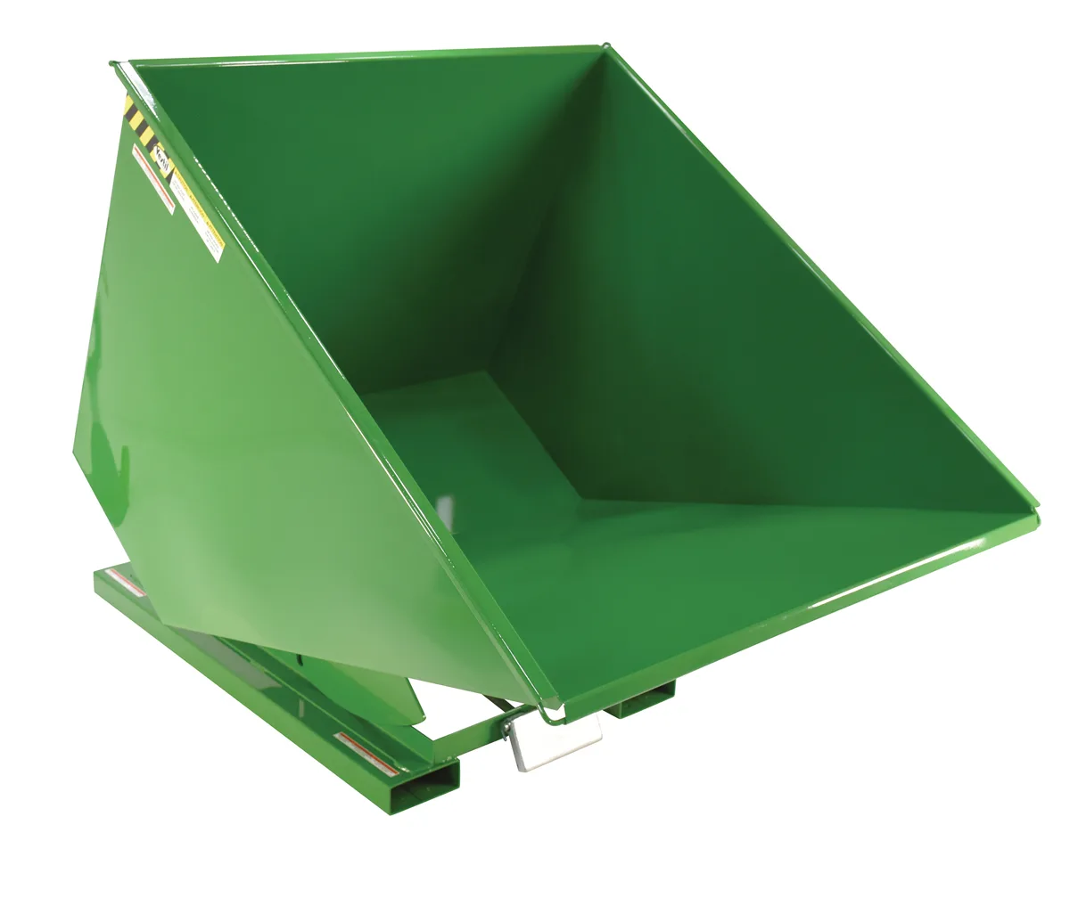 Vestil D-200-MD-GRN-T d style - self-dumping steel hoppers with bumper release