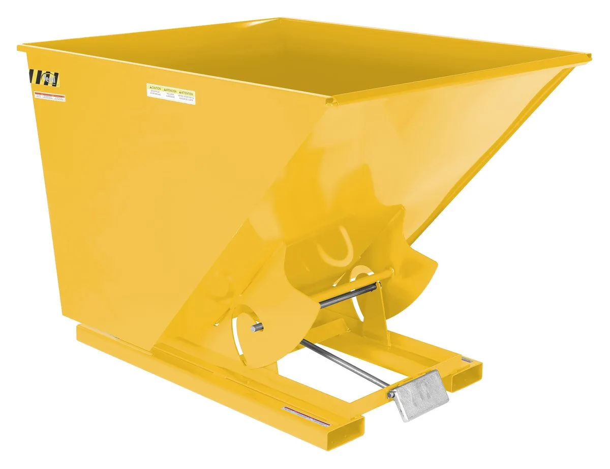 Vestil D-200-MD-YEL d style - self-dumping steel hoppers with bumper release