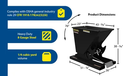 Vestil D-25-HD-BLK-SG d style - self-dumping steel hoppers with bumper release feature highlights