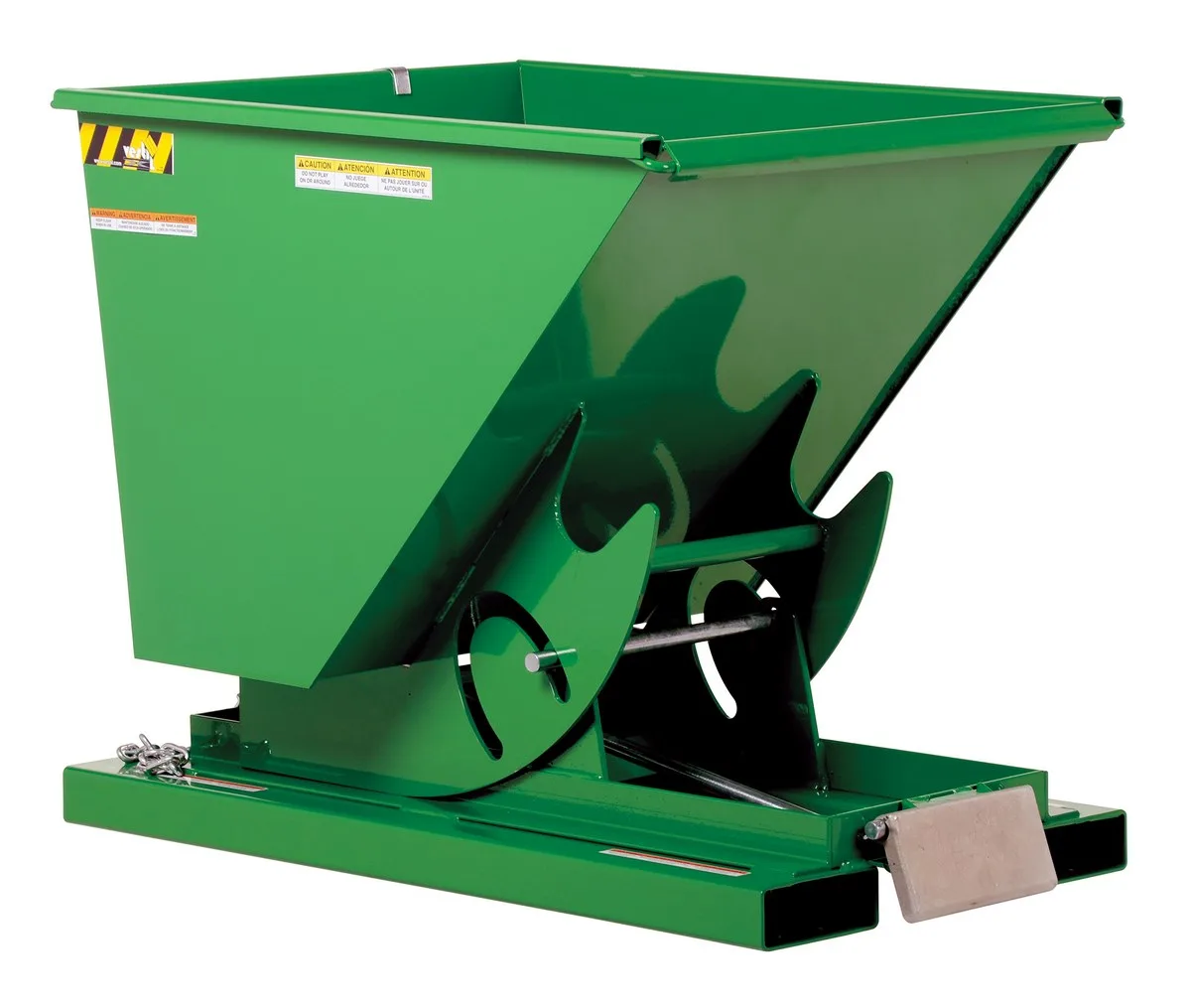Vestil D-25-MD-GRN-T d style - self-dumping steel hoppers with bumper release