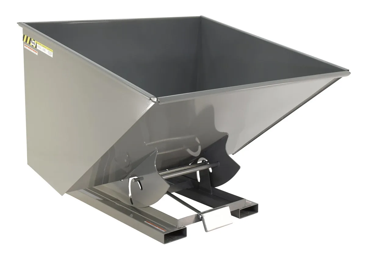 Vestil D-250-LD-GY-SG d style - self-dumping steel hoppers with bumper release