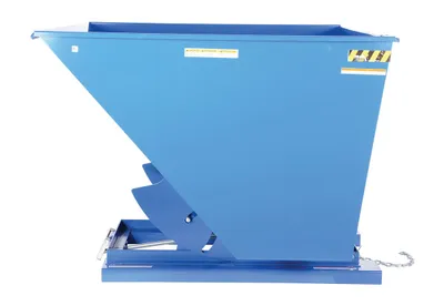 Vestil D-250-MD d style - self-dumping steel hoppers with bumper release shown from an alternate angle