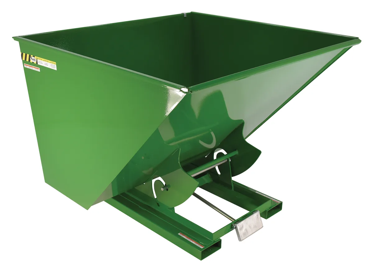 Vestil D-250-MD-GRN-T d style - self-dumping steel hoppers with bumper release