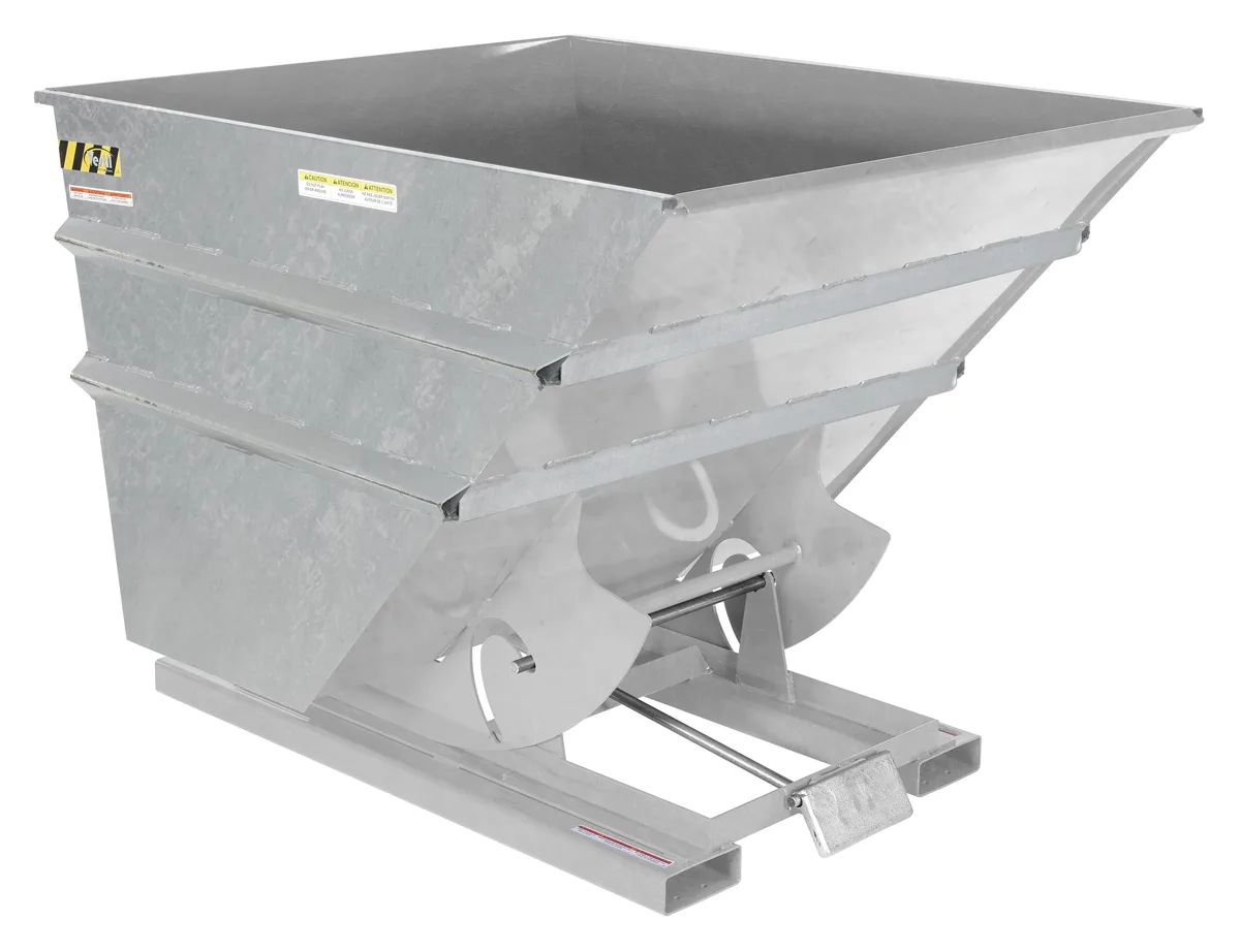 Vestil D-300-HD-GAL d style - self-dumping steel hoppers with bumper release