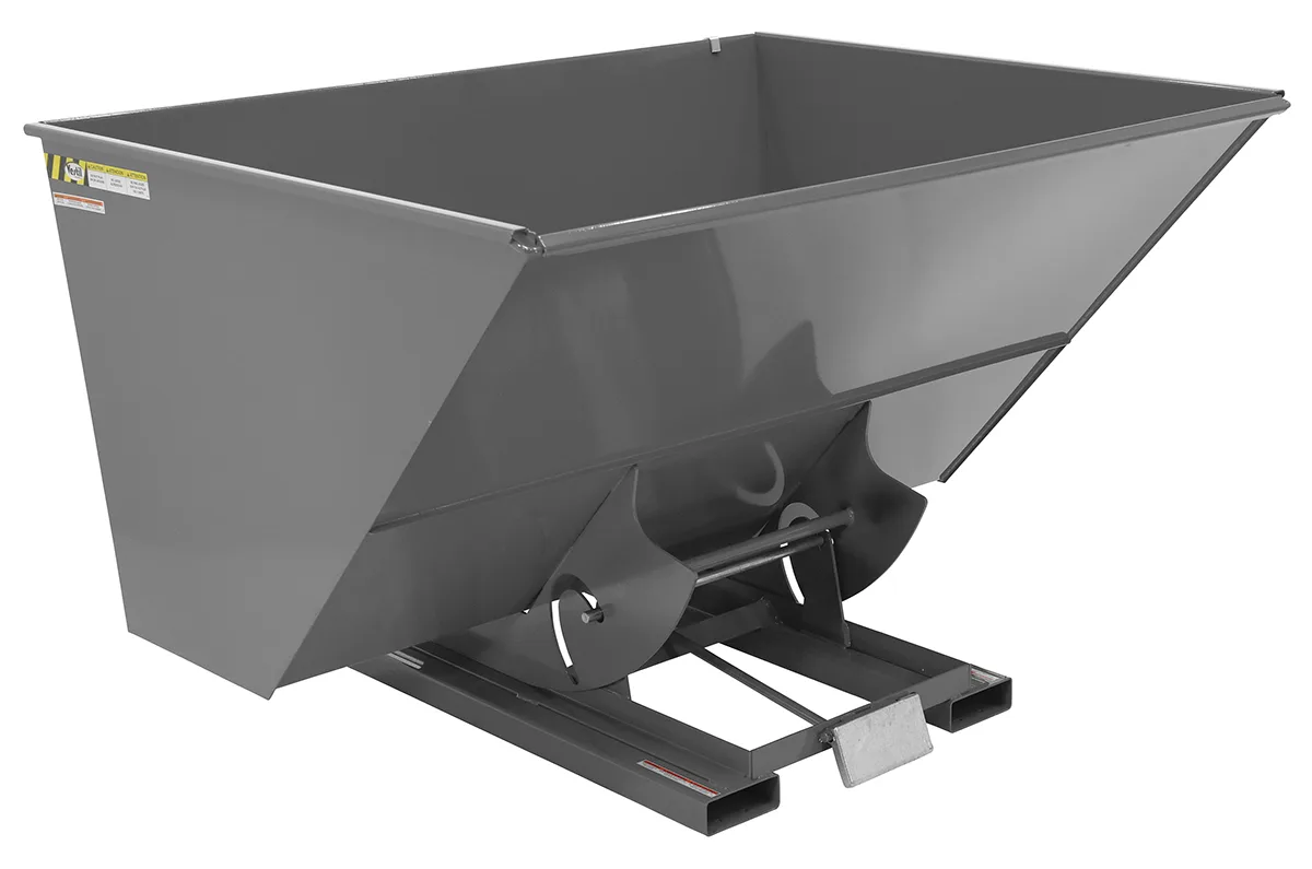 Vestil D-300-HD-GY-SG d style - self-dumping steel hoppers with bumper release