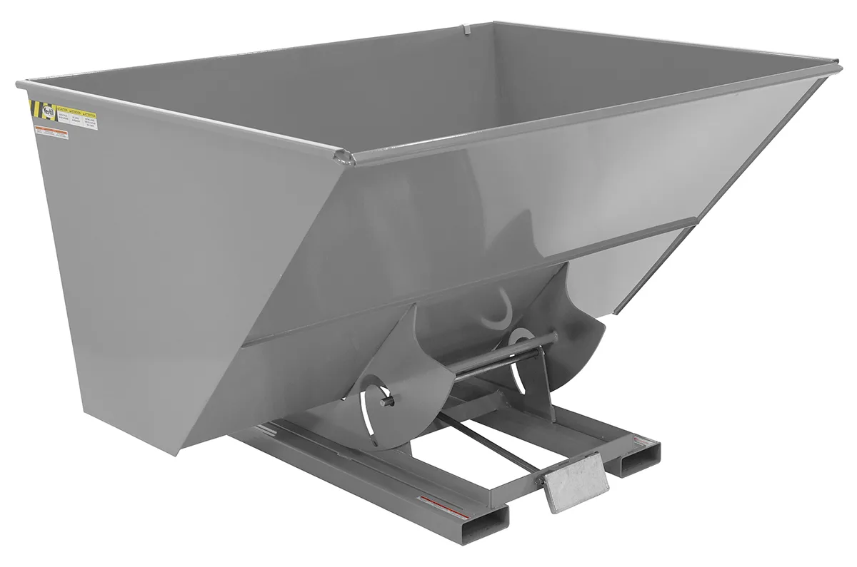 Vestil D-300-LD-GY-MG d style - self-dumping steel hoppers with bumper release
