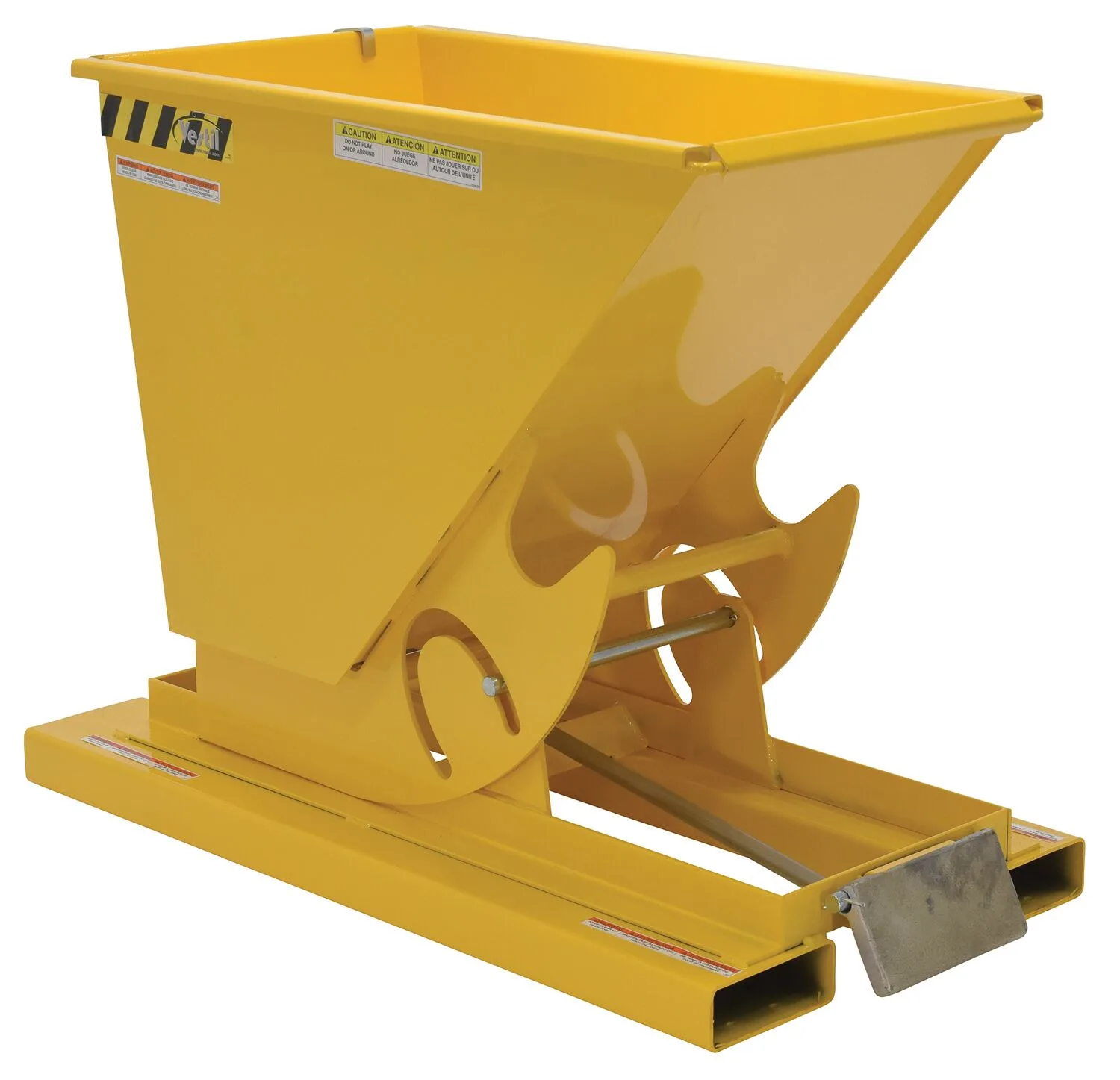 Vestil D-33-HD-YEL d style - self-dumping steel hoppers with bumper release