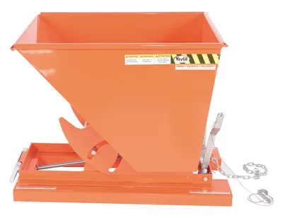 Vestil D-50-HD-ORG-C d style - self-dumping steel hoppers with bumper release shown from an alternate angle