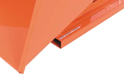 Vestil D-50-HD-ORG-C d style - self-dumping steel hoppers with bumper release shown from an alternate angle