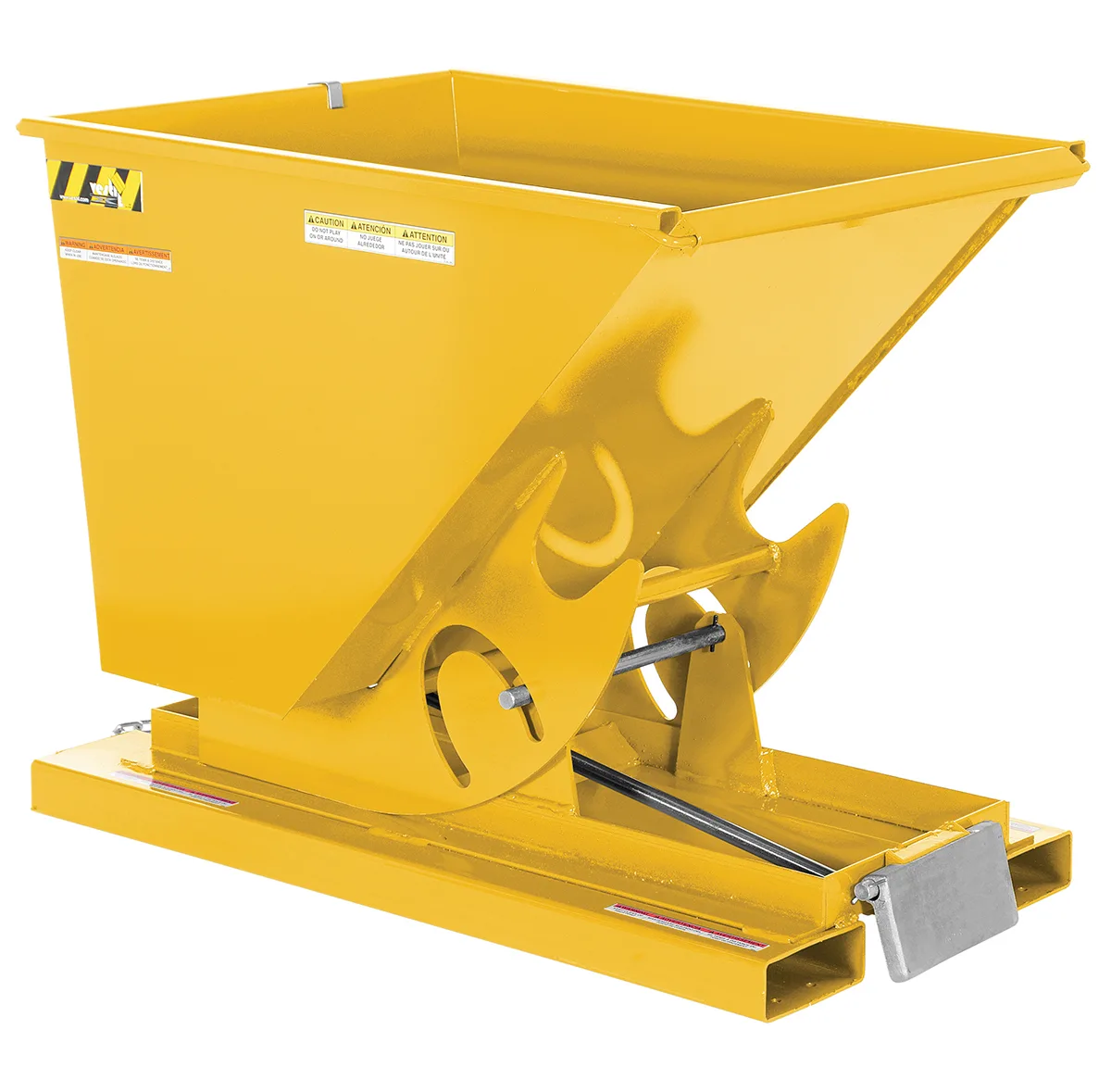 Vestil D-50-HD-YEL d style - self-dumping steel hoppers with bumper release