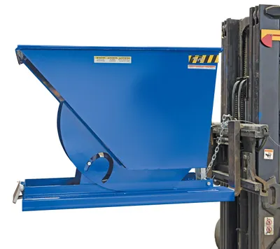 Vestil D-75-HD d style - self-dumping steel hoppers with bumper release shown from an alternate angle