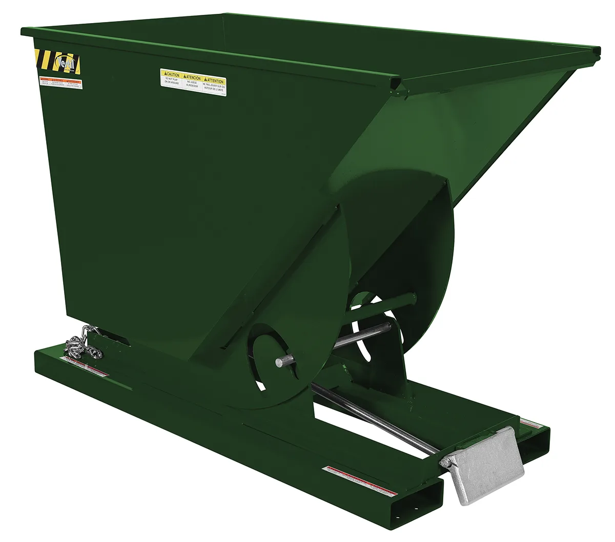 Vestil D-75-HD-GRN-H d style - self-dumping steel hoppers with bumper release