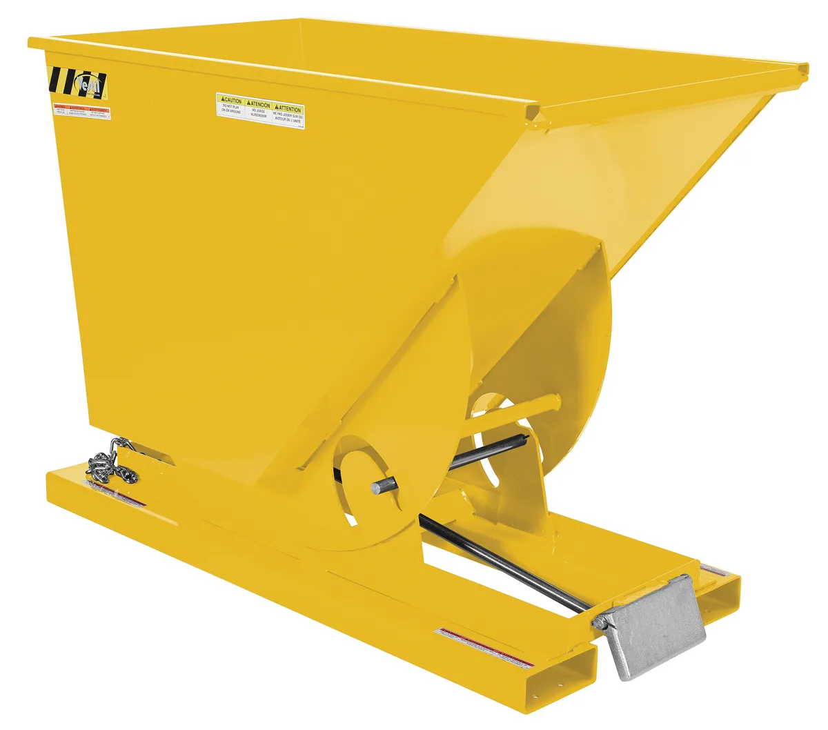 Vestil D-75-MD-YEL d style - self-dumping steel hoppers with bumper release