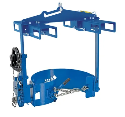 Vestil Steel Hoist Mounted Drum Carrier/Rotator with Four Way Pocket 55 Gallon 800 Lb. Capacity Blue