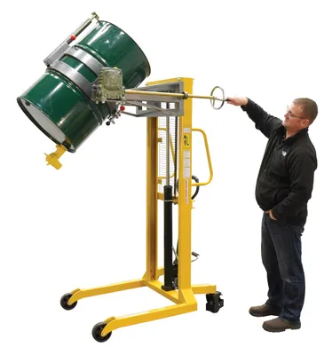 Vestil DRUM-LRT-EC economy portable drum lifter rotator transporter shown from an alternate angle