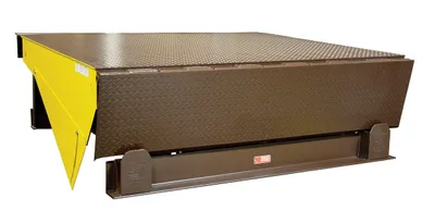Vestil Steel Electric Hydraulic Dock Leveler 74"W x 110"L x 24"D Pit Dimensions, 35000 Lb. Capacity Brown/Yellow