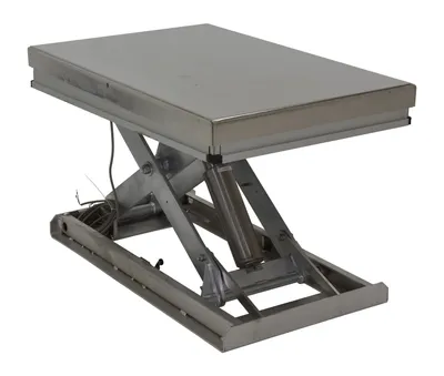 Vestil Partially Stainless Steel Work Station Electric Hydraulic Scissor Table 24 In. x 48 In. 1500 Lb. Capacity Yellow