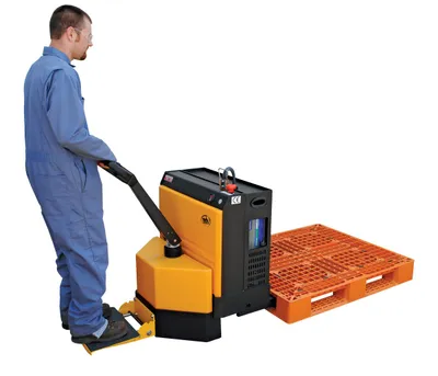 Vestil EPT-2748-45-RP fully powered electric pallet truck shown from an alternate angle