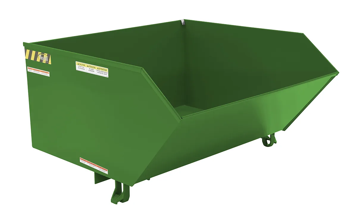 Vestil H-100-HD-GRN-T h style - low profile 90 degrees self-dumping steel hopper