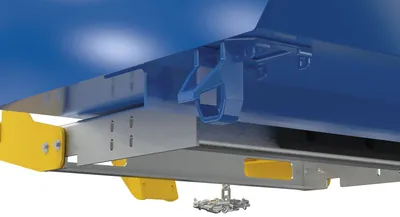 Vestil H-150-LD-BD h style bump & dump hopper shown from an alternate angle