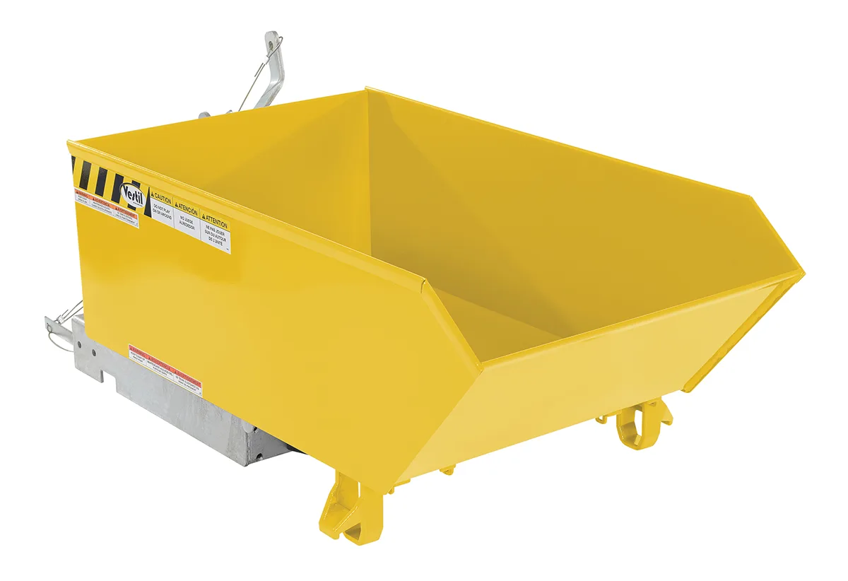 Vestil H-25-HD-YEL h style - low profile 90 degrees self-dumping steel hopper