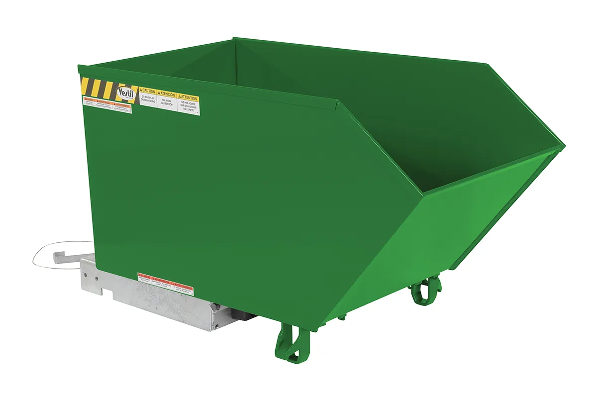 Vestil H-50-HD-GRN-T h style - low profile 90 degrees self-dumping steel hopper